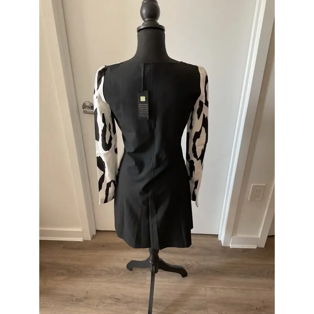 Just Cavalli NWT Asymmetric Colorblock Dress Black White Animal Print IT 42